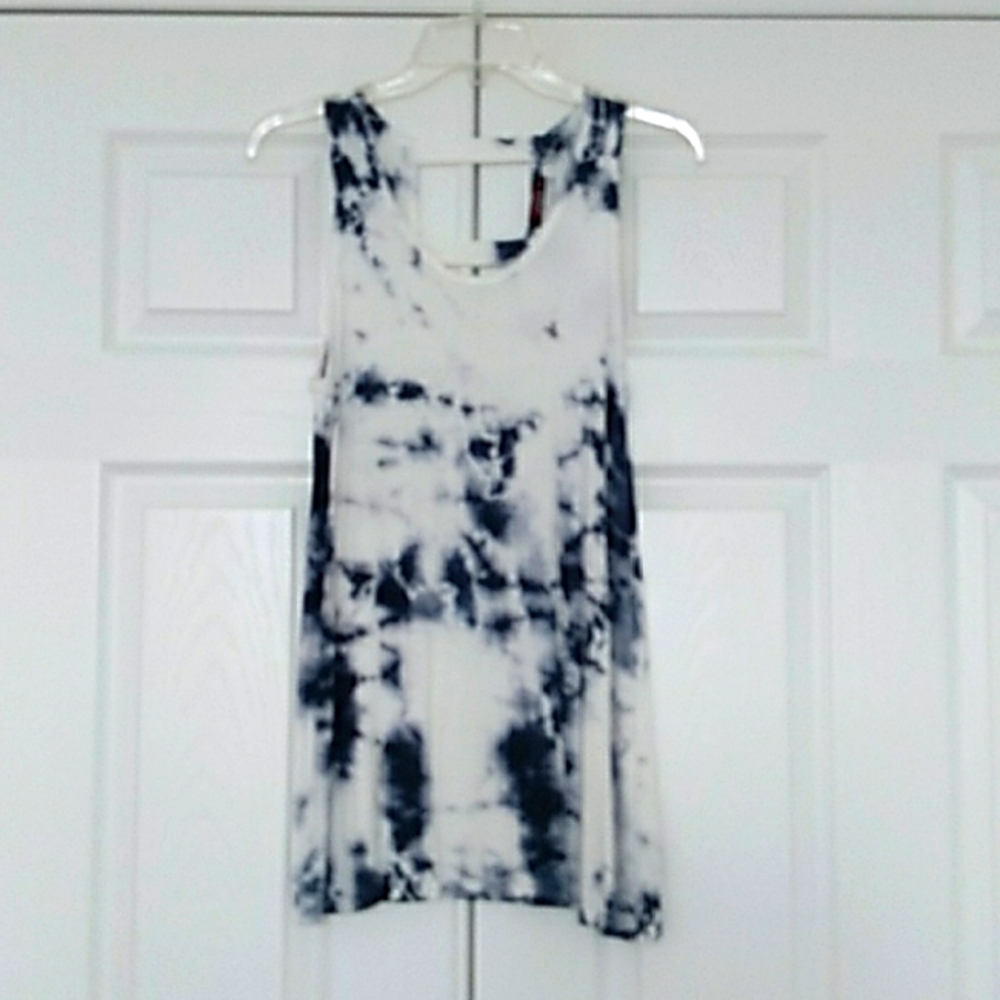 T Party Dark Blue & White Tie Dye Open Back Tank Top